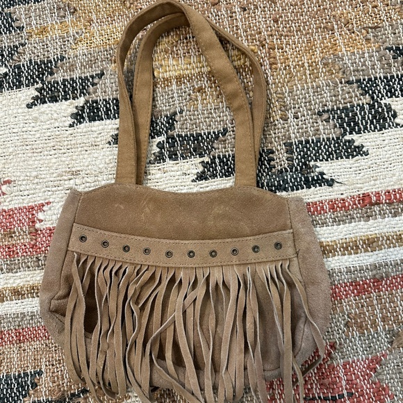 Vintage Fringe Tan Suede Women's mini Bag - Picture 1 of 5